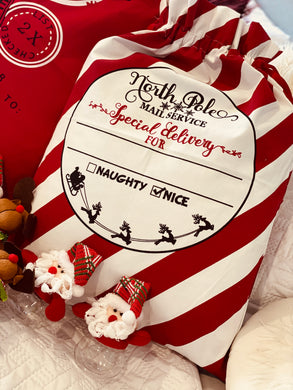 Xmas personalised sack. (Red & white stripe)