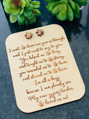 Teacher poem gift & stud earrings