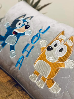 Personalised Blue Dog kindy cushion